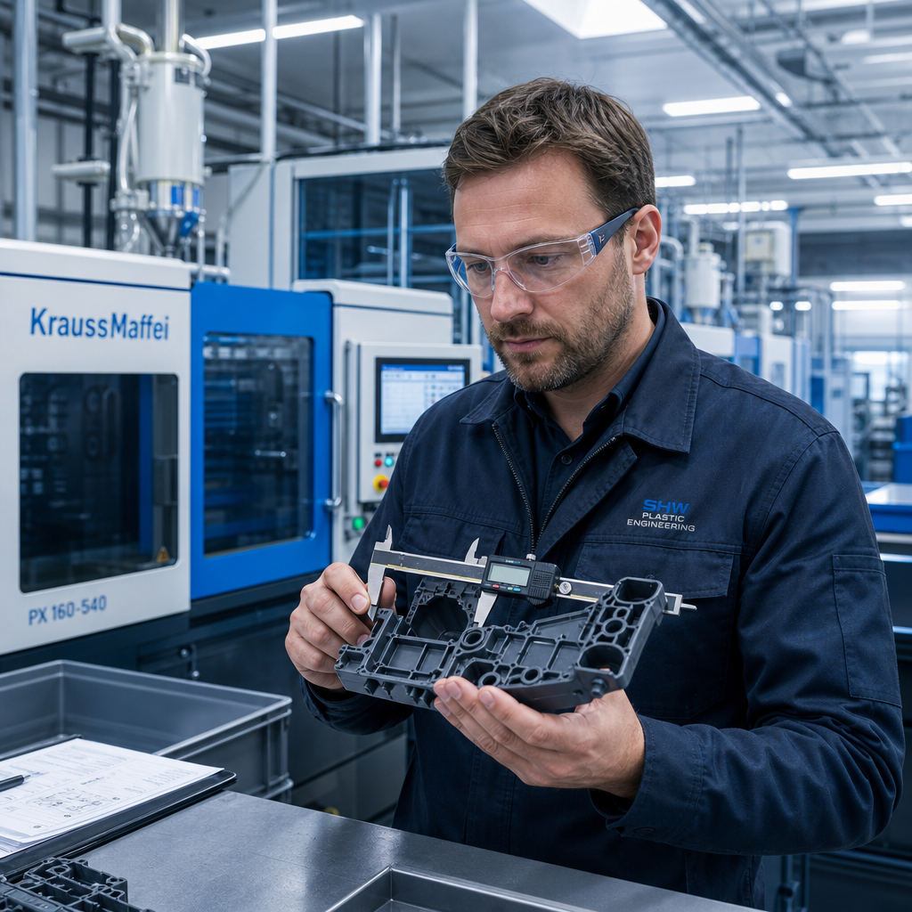 High-precision plastic injection molding quality inspection in a modern factory