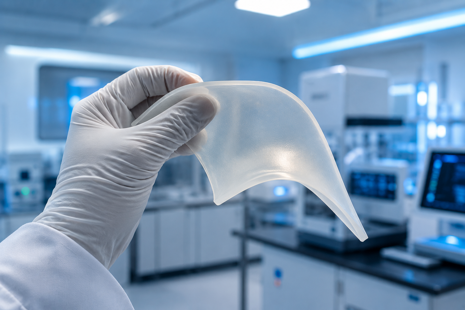 Biocompatible silicone material structure flexibility test