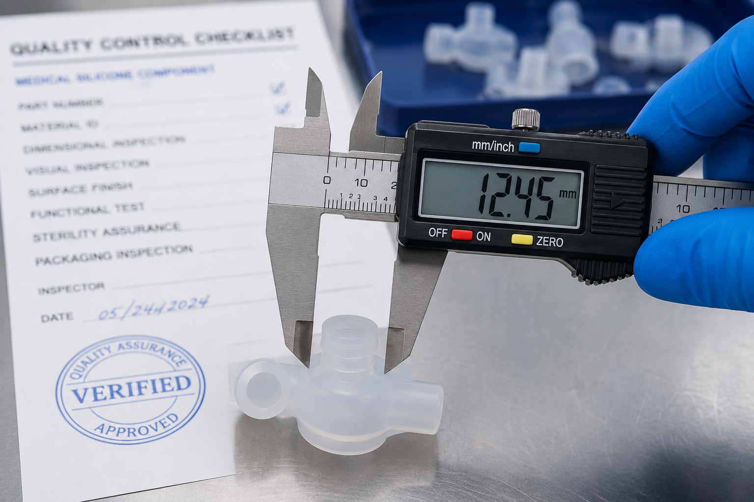 Regulated medical silicone testing and quality assurance inspection