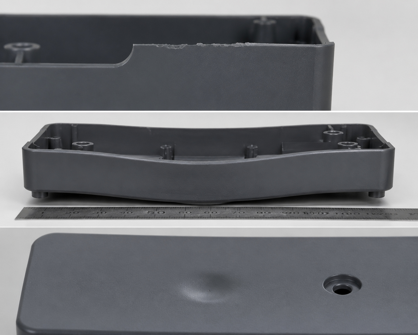 Short shot warping sink mark examples in plastic injection molding