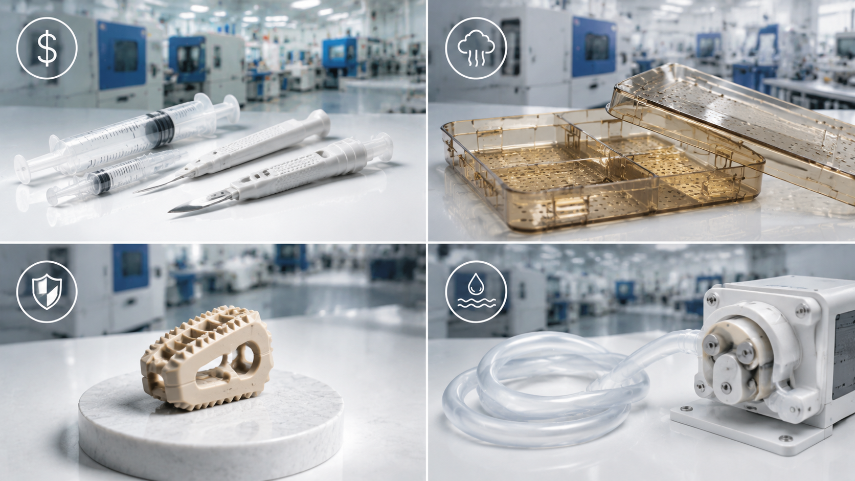 Biocompatible medical materials silicone for soft tissue contact and PEEK for orthopedic implants with bone-like stiffness and radiolucency concept