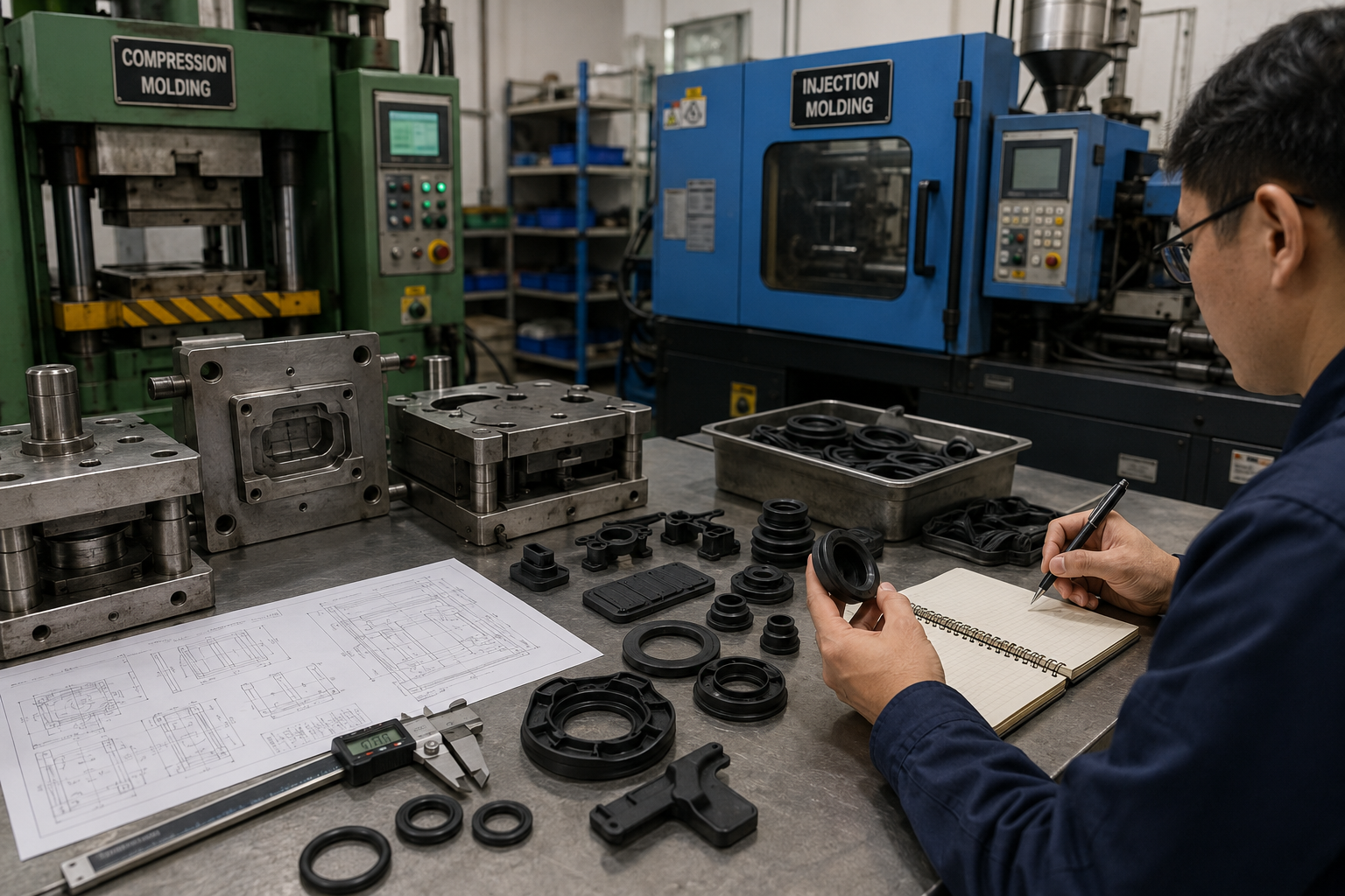 Product engineer choosing the best rubber molding process