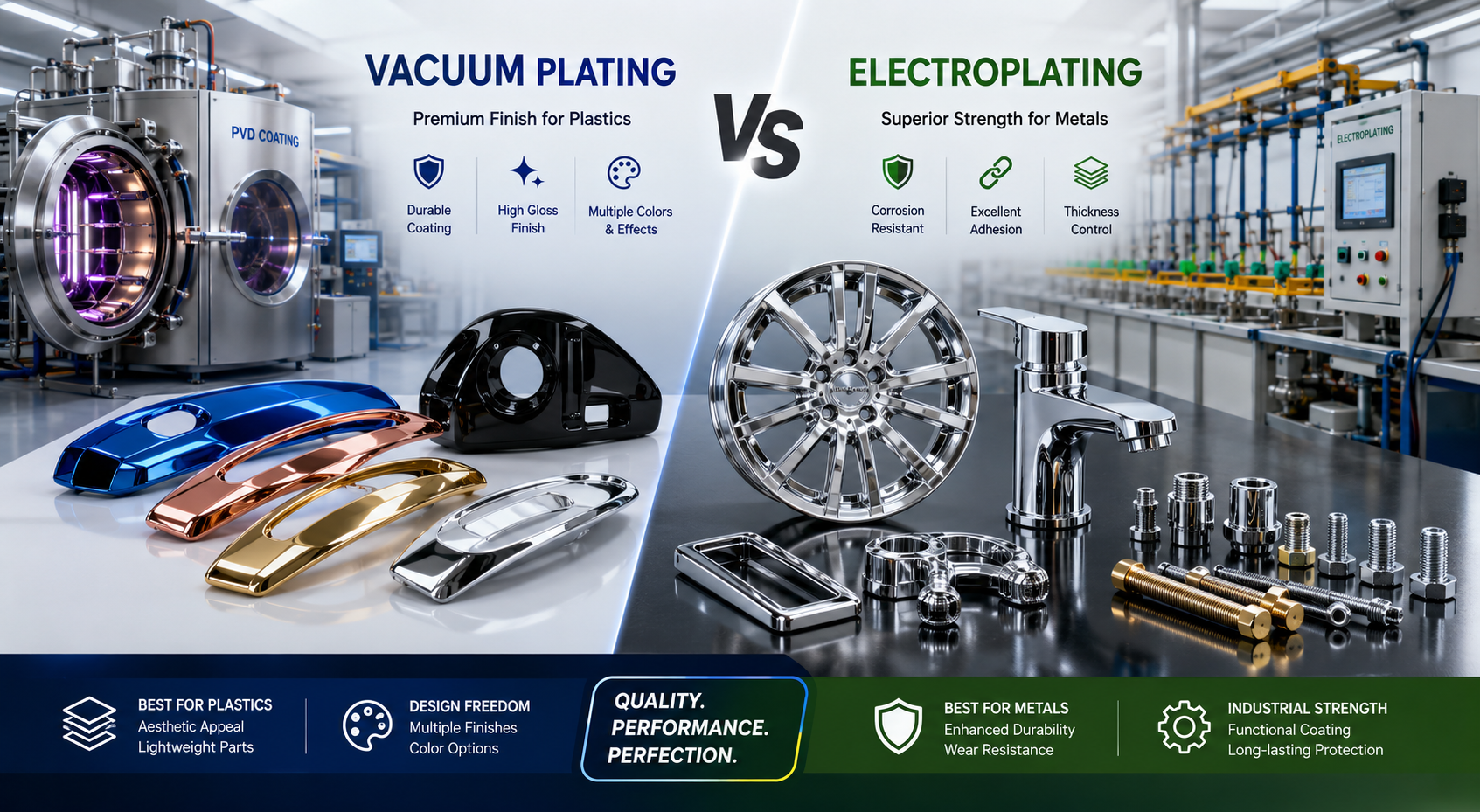 Vacuum plating vs electroplating comparison for industrial parts and surface finishing