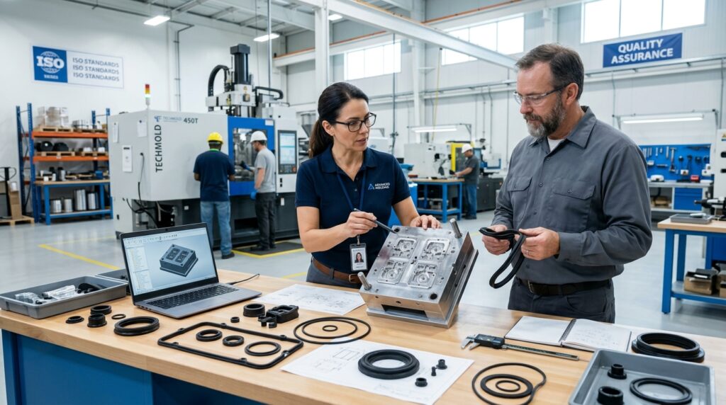 Product designer reviewing advantages of rubber molding