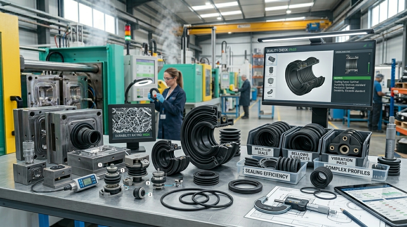 Rubber molded parts with sealing and durability benefits