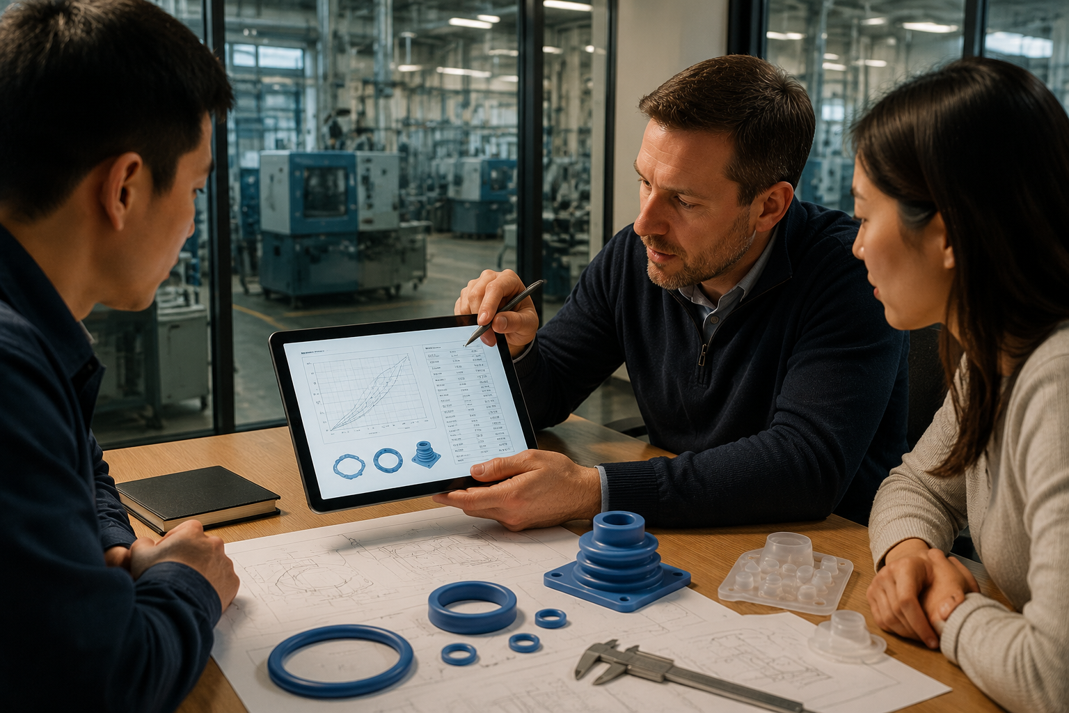 Engineer selecting silicone grade by durometer temperature rating and application requirements