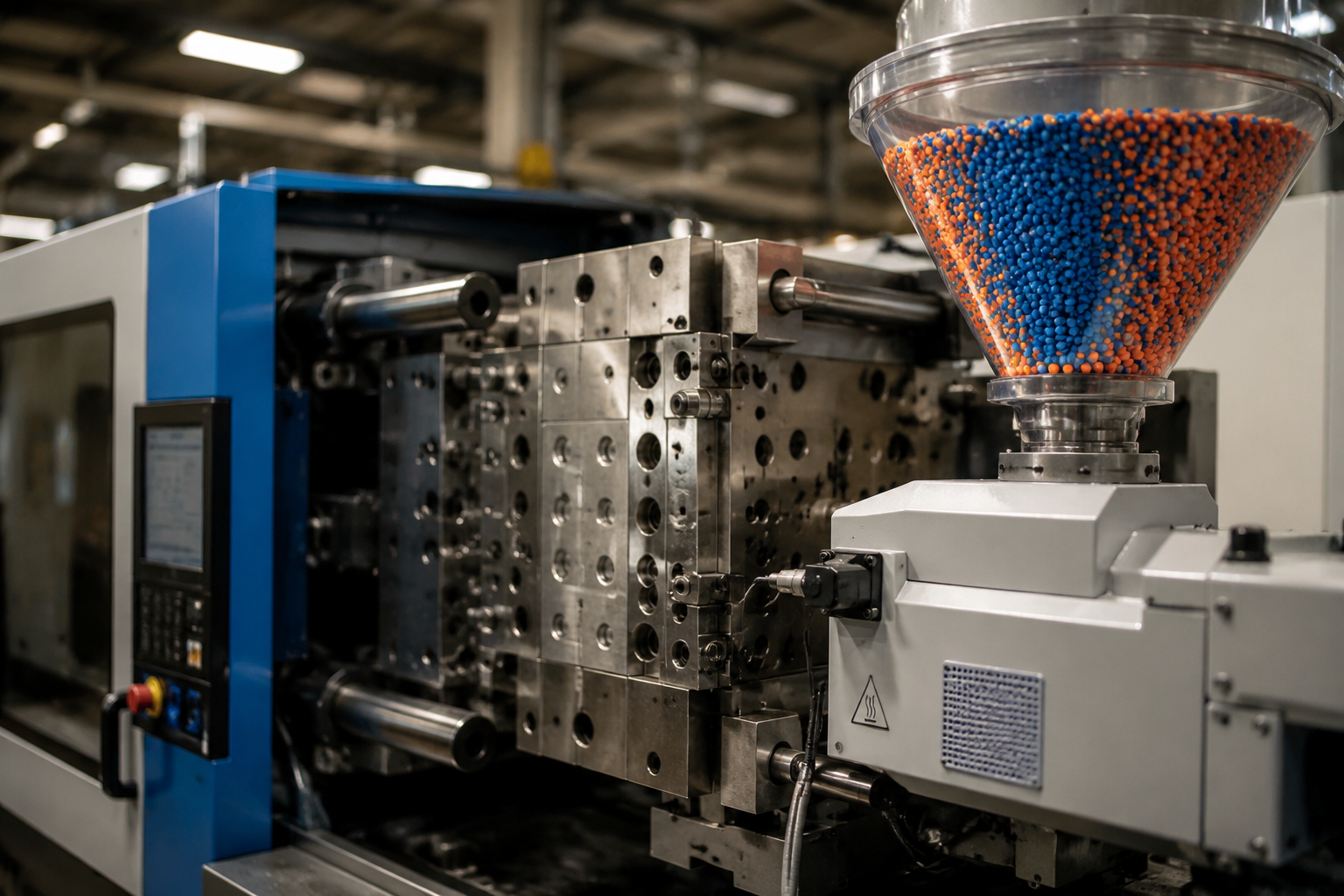 High-volume plastic injection molding production line