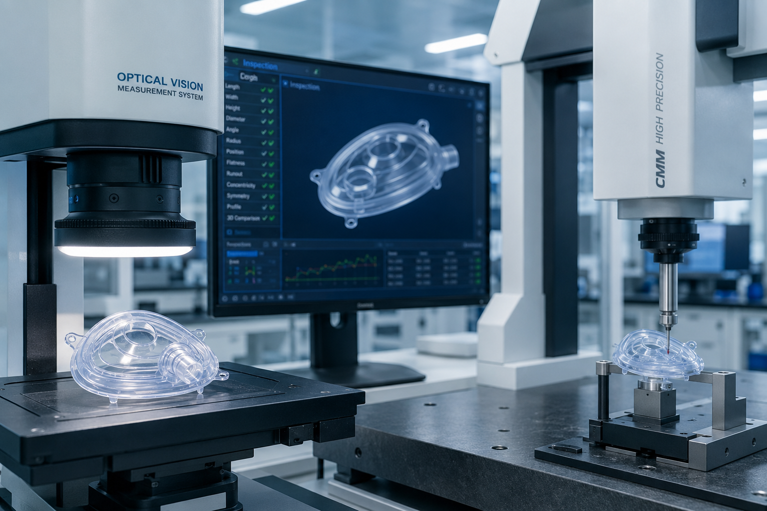 Precision CMM non-contact vision measurement for LSR parts quality control