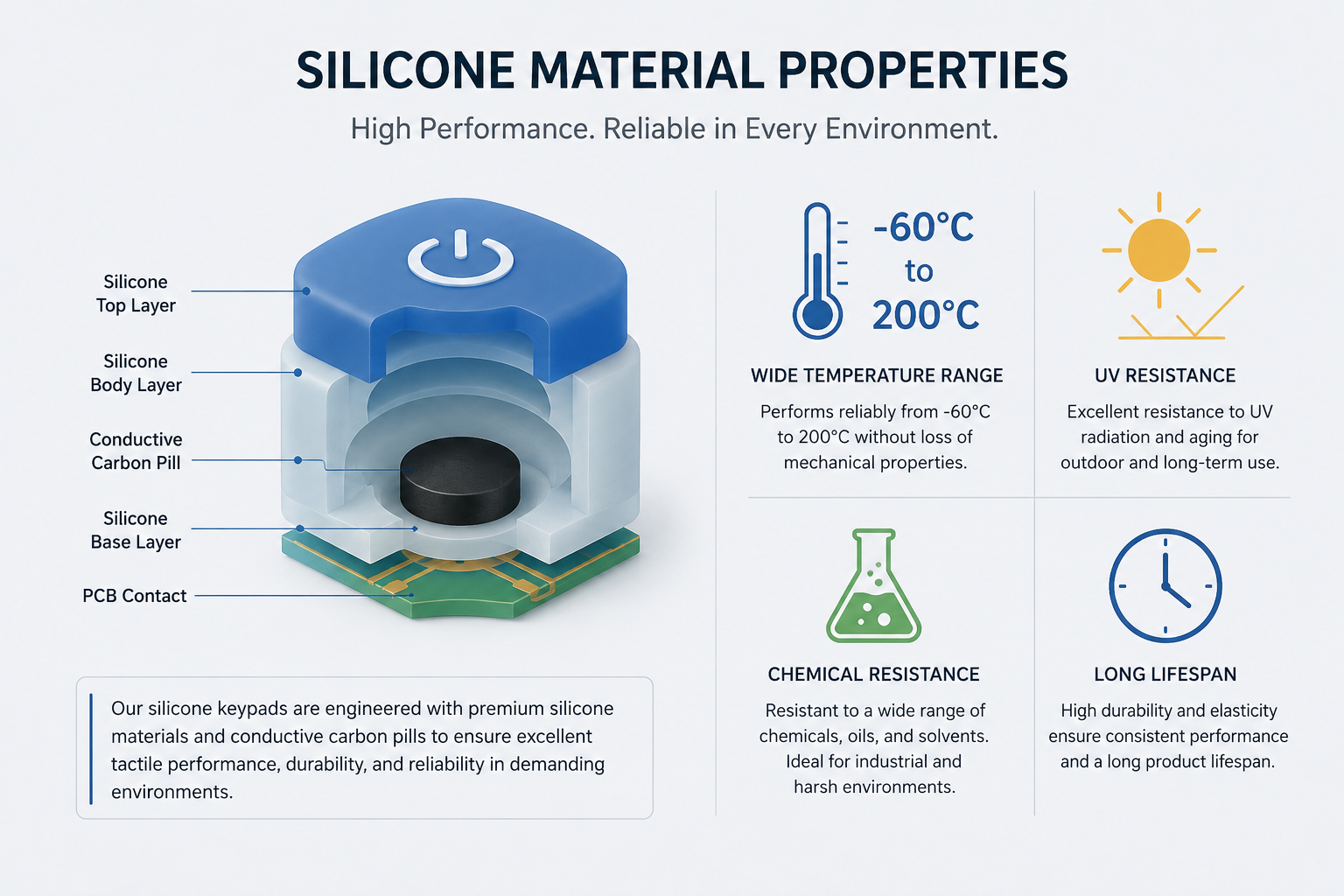 Silicone keypad material properties and chemical resistance benefits