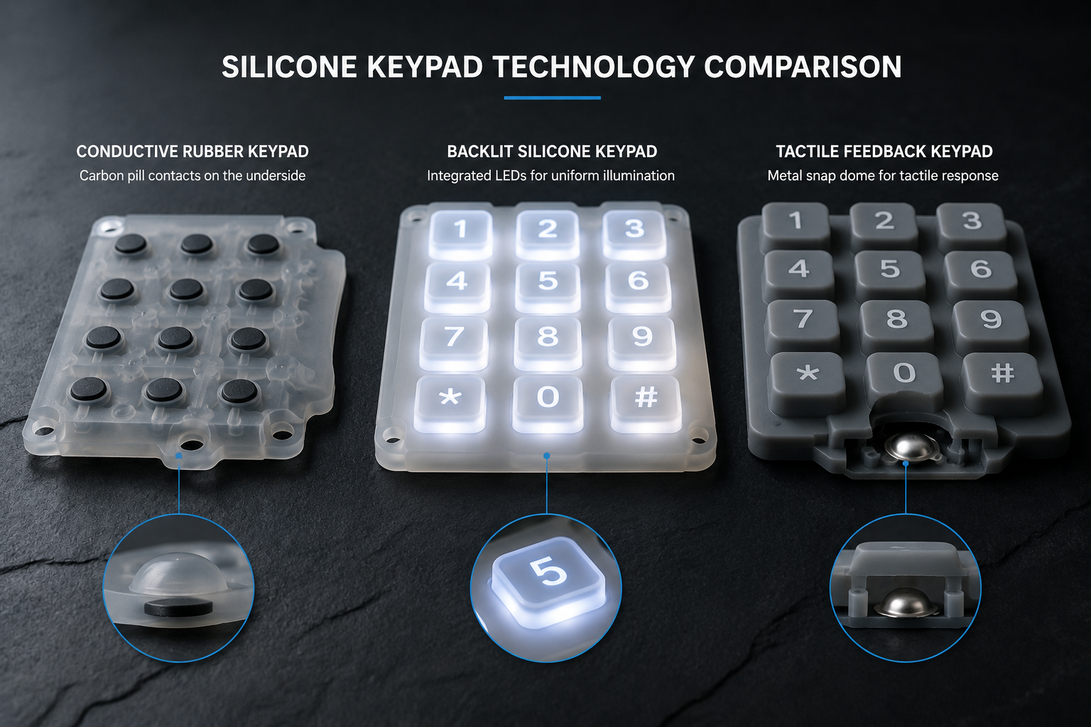 Silicone keypad compression molding and LSR injection manufacturing process