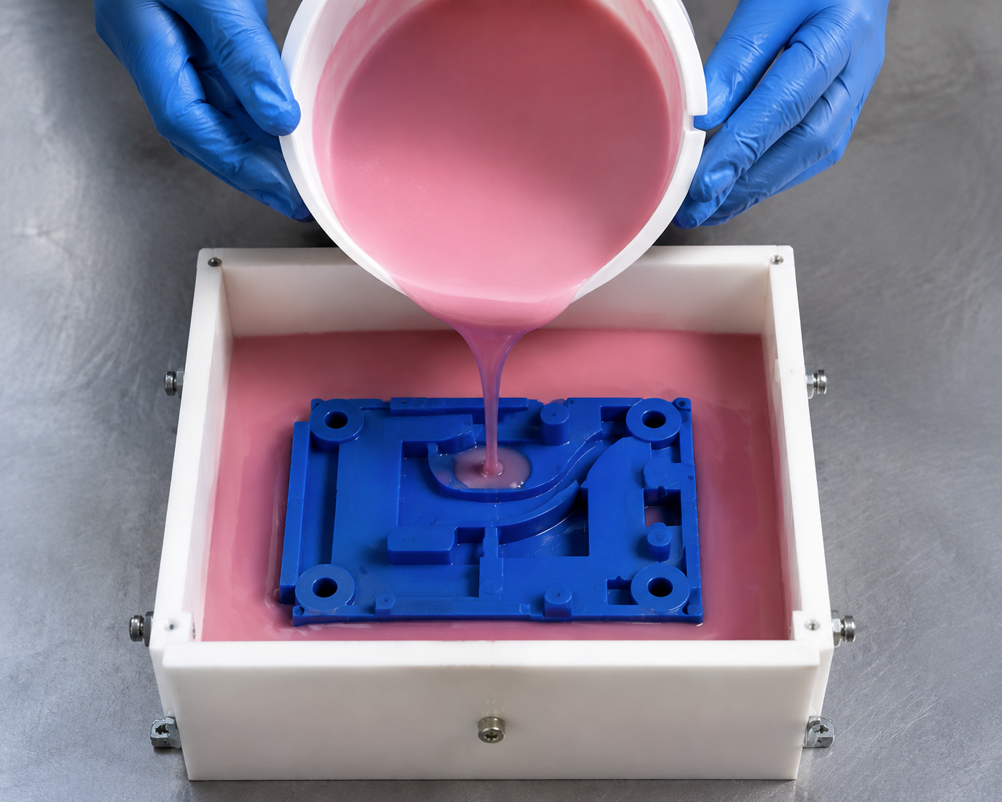Pouring RTV silicone to create a flexible mold for prototyping
