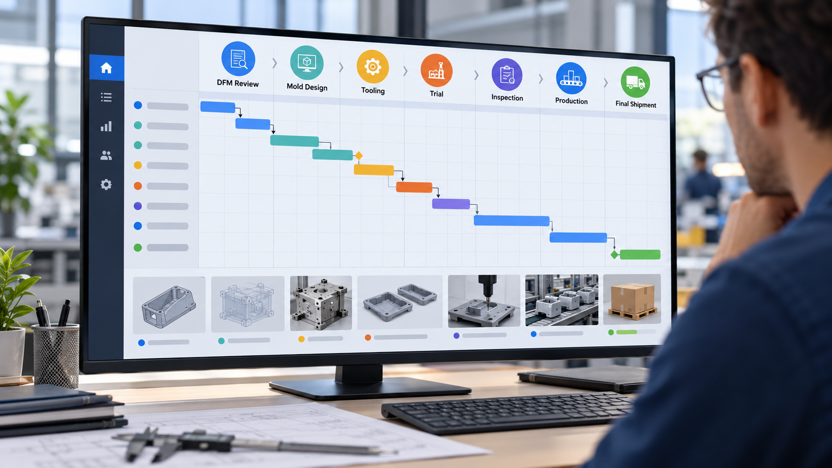 Tracking injection molding production milestones with project management timelines